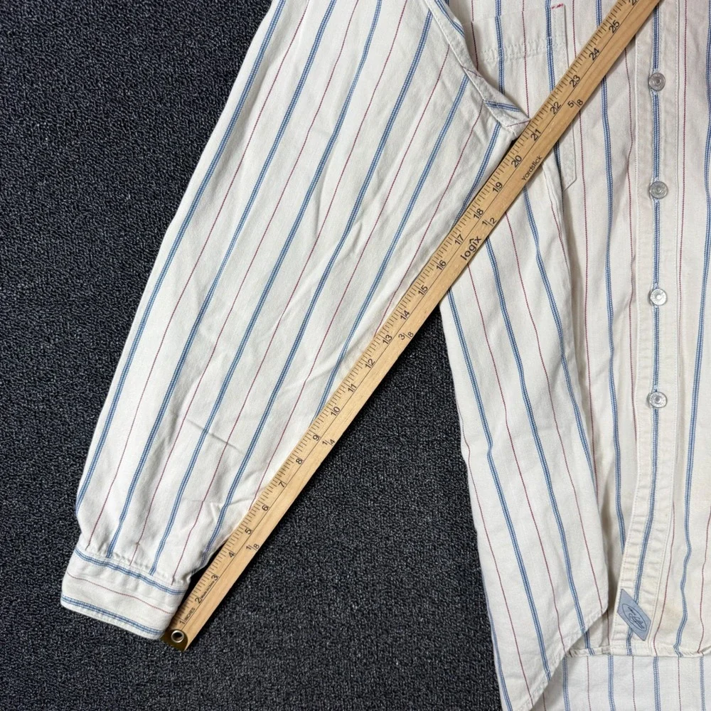 Vintage 90s Levis Red Tab Denim Work Shirt Mens L White Striped Western Workwear